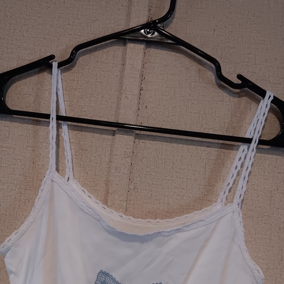 Elegant White Cami with Lace and Blue Bow Semk New - Picture 2 of 4
